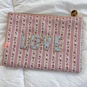 LoveShackFancy x Stoney Clover Pink Striped LOVE clutch / pouch